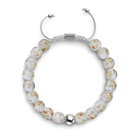 Elfenbein | Silber | Glühwürmchen-Glas-Makramee-Armband